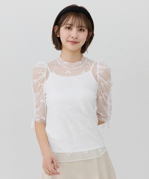 REDYAZEL(レディアゼル)の「ミニリボン柄シアートップス(Tシャツ/カットソー・レディース・ホワイト/ブラック・FREE)」の10枚目の写真