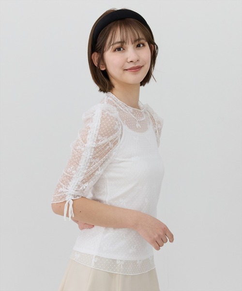 REDYAZEL(レディアゼル)の「ミニリボン柄シアートップス(Tシャツ/カットソー・レディース・ホワイト/ブラック・FREE)」の11枚目の写真