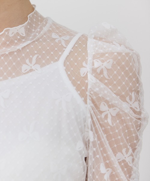 REDYAZEL(レディアゼル)の「ミニリボン柄シアートップス(Tシャツ/カットソー・レディース・ホワイト/ブラック・FREE)」の14枚目の写真