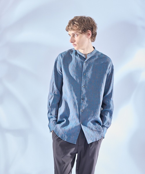 ABAHOUSE（アバハウス）の「【LUXE Linen Solaro】バンドカラー リネンシャツ（シャツ/ブラウス・メンズ・アイボリー/ホワイト/ネイビー/ピンク/ブルー・44/48/50/46）」の4枚目の写真