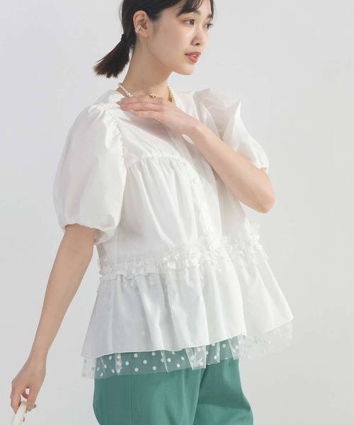 PICCIN PERLA(ピッチンペルラ)の「ドットチュールペプラムブラウス(シャツ/ブラウス・レディース・ブラック/オフホワイト・M)」の2枚目の写真
