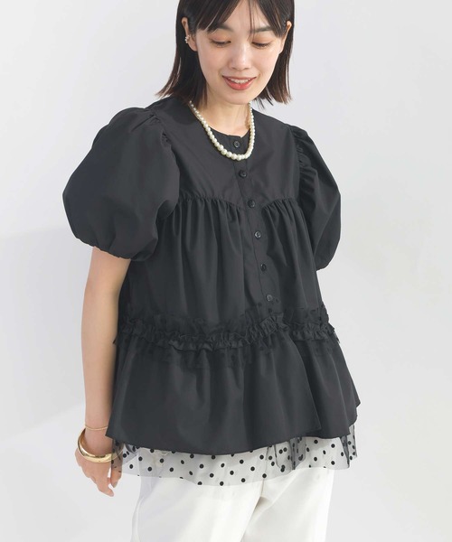 PICCIN PERLA(ピッチンペルラ)の「ドットチュールペプラムブラウス(シャツ/ブラウス・レディース・ブラック/オフホワイト・M)」の3枚目の写真