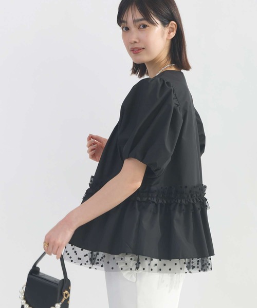 PICCIN PERLA(ピッチンペルラ)の「ドットチュールペプラムブラウス(シャツ/ブラウス・レディース・ブラック/オフホワイト・M)」の4枚目の写真