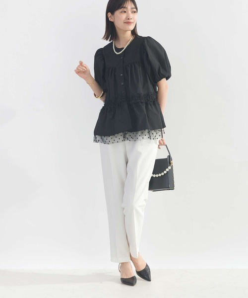 PICCIN PERLA(ピッチンペルラ)の「ドットチュールペプラムブラウス(シャツ/ブラウス・レディース・ブラック/オフホワイト・M)」の6枚目の写真