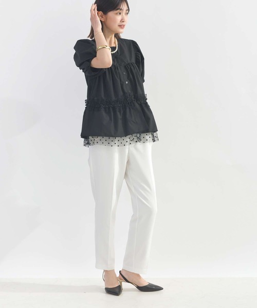 PICCIN PERLA(ピッチンペルラ)の「ドットチュールペプラムブラウス(シャツ/ブラウス・レディース・ブラック/オフホワイト・M)」の7枚目の写真