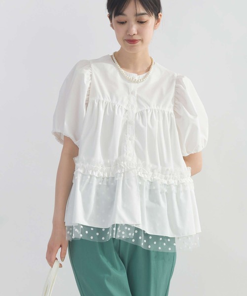 PICCIN PERLA(ピッチンペルラ)の「ドットチュールペプラムブラウス(シャツ/ブラウス・レディース・ブラック/オフホワイト・M)」の9枚目の写真