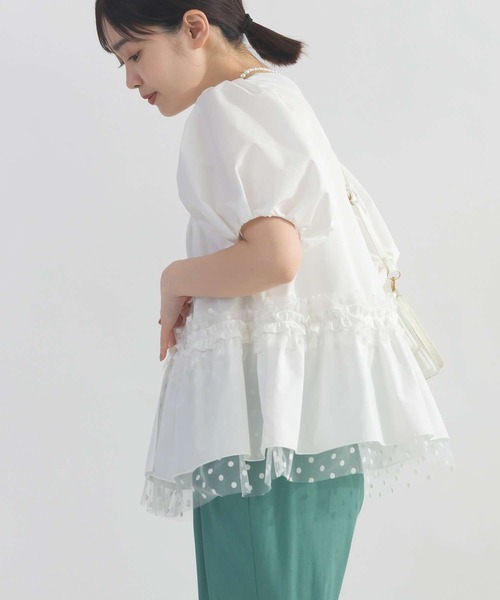 PICCIN PERLA(ピッチンペルラ)の「ドットチュールペプラムブラウス(シャツ/ブラウス・レディース・ブラック/オフホワイト・M)」の10枚目の写真
