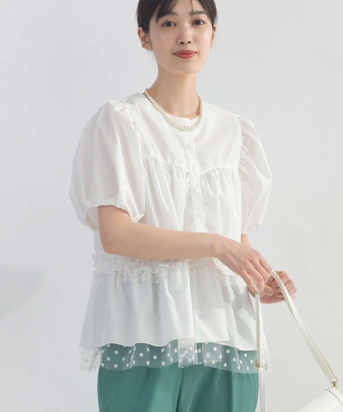 PICCIN PERLA(ピッチンペルラ)の「ドットチュールペプラムブラウス(シャツ/ブラウス・レディース・ブラック/オフホワイト・M)」の12枚目の写真