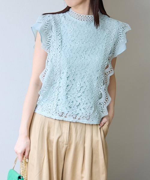 TRIANGLE PALETTE（トライアングルパレット）の「レースフレンチスリーブブラウス/ノースリーブ（シャツ/ブラウス・レディース・ダークグレー/ミント/ブラウン/ホワイト/ブラック/ピンク・FREE）」の5枚目の写真