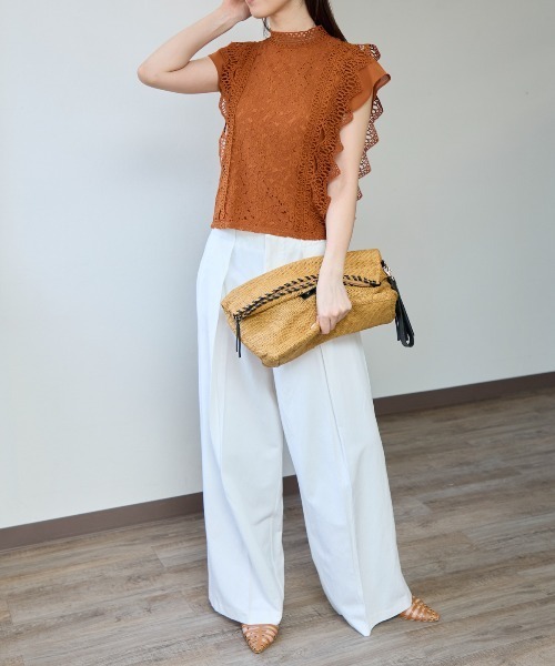 TRIANGLE PALETTE（トライアングルパレット）の「レースフレンチスリーブブラウス/ノースリーブ（シャツ/ブラウス・レディース・ダークグレー/ミント/ブラウン/ホワイト/ブラック/ピンク・FREE）」の13枚目の写真