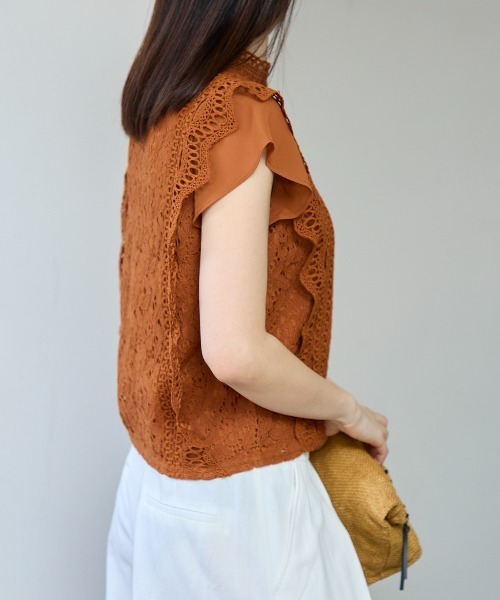 TRIANGLE PALETTE（トライアングルパレット）の「レースフレンチスリーブブラウス/ノースリーブ（シャツ/ブラウス・レディース・ダークグレー/ミント/ブラウン/ホワイト/ブラック/ピンク・FREE）」の9枚目の写真