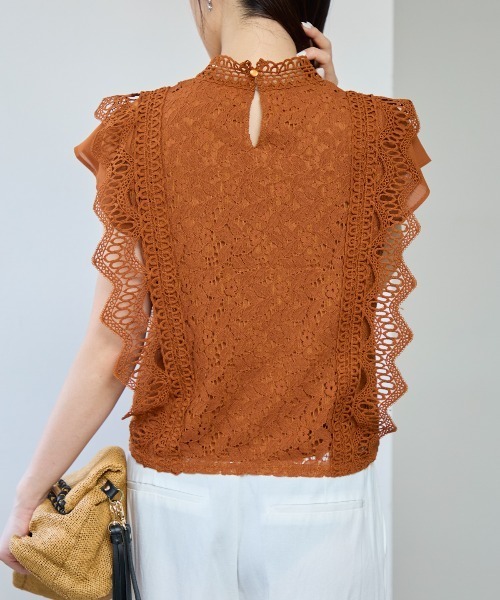 TRIANGLE PALETTE（トライアングルパレット）の「レースフレンチスリーブブラウス/ノースリーブ（シャツ/ブラウス・レディース・ダークグレー/ミント/ブラウン/ホワイト/ブラック/ピンク・FREE）」の10枚目の写真