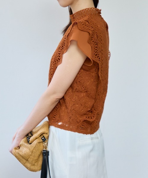 TRIANGLE PALETTE（トライアングルパレット）の「レースフレンチスリーブブラウス/ノースリーブ（シャツ/ブラウス・レディース・ダークグレー/ミント/ブラウン/ホワイト/ブラック/ピンク・FREE）」の11枚目の写真