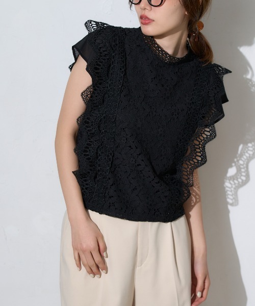 TRIANGLE PALETTE(トライアングルパレット)の「【接触冷感】レースフレンチスリーブブラウス/ノースリーブ(シャツ/ブラウス・レディース・ダークグレー/ミント/ブラウン/ホワイト/ブラック/ピンク/カーキ・FREE)」の22枚目の写真