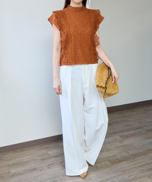 TRIANGLE PALETTE（トライアングルパレット）の「レースフレンチスリーブブラウス/ノースリーブ（シャツ/ブラウス・レディース・ダークグレー/ミント/ブラウン/ホワイト/ブラック/ピンク・FREE）」の12枚目の写真