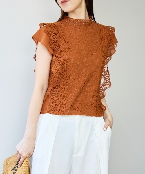 TRIANGLE PALETTE（トライアングルパレット）の「レースフレンチスリーブブラウス/ノースリーブ（シャツ/ブラウス・レディース・ダークグレー/ミント/ブラウン/ホワイト/ブラック/ピンク・FREE）」の15枚目の写真