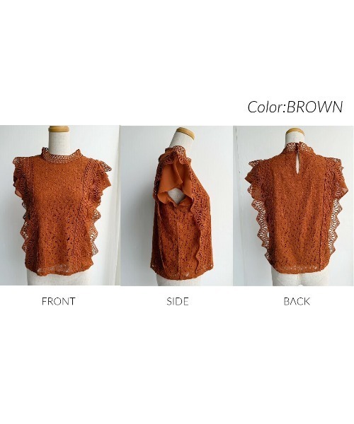 TRIANGLE PALETTE（トライアングルパレット）の「レースフレンチスリーブブラウス/ノースリーブ（シャツ/ブラウス・レディース・ダークグレー/ミント/ブラウン/ホワイト/ブラック/ピンク・FREE）」の17枚目の写真