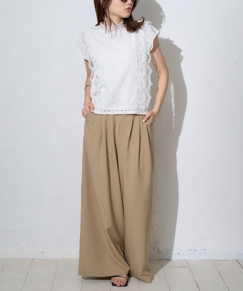 TRIANGLE PALETTE(トライアングルパレット)の「【接触冷感】レースフレンチスリーブブラウス/ノースリーブ(シャツ/ブラウス・レディース・ダークグレー/ミント/ブラウン/ホワイト/ブラック/ピンク/カーキ・FREE)」の20枚目の写真