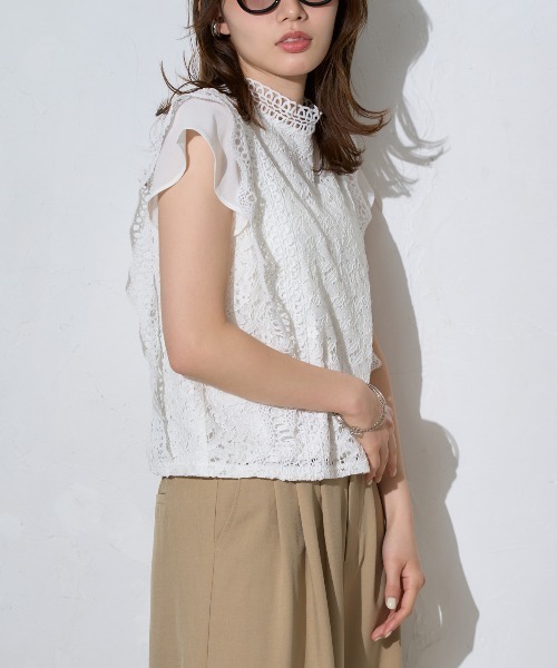 TRIANGLE PALETTE(トライアングルパレット)の「【接触冷感】レースフレンチスリーブブラウス/ノースリーブ(シャツ/ブラウス・レディース・ダークグレー/ミント/ブラウン/ホワイト/ブラック/ピンク/カーキ・FREE)」の14枚目の写真