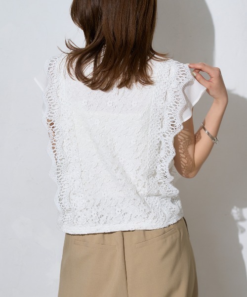 TRIANGLE PALETTE(トライアングルパレット)の「【接触冷感】レースフレンチスリーブブラウス/ノースリーブ(シャツ/ブラウス・レディース・ダークグレー/ミント/ブラウン/ホワイト/ブラック/ピンク/カーキ・FREE)」の16枚目の写真