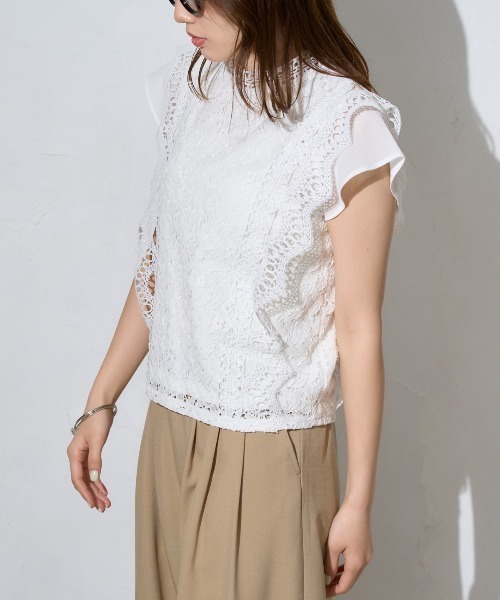 TRIANGLE PALETTE(トライアングルパレット)の「【接触冷感】レースフレンチスリーブブラウス/ノースリーブ(シャツ/ブラウス・レディース・ダークグレー/ミント/ブラウン/ホワイト/ブラック/ピンク/カーキ・FREE)」の17枚目の写真