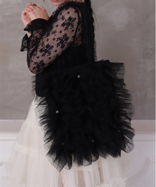 axes femme（アクシーズファム）の「チュールフリルトートバッグ（トートバッグ・レディース・グレー/ホワイト/ブラック・FREE）」の3枚目の写真