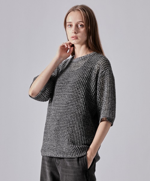 CLEL(クレイル)の「【CLEL】Watermark Knitting Short Sleeve Melange Mesh Knit/透かし編み 半袖メランジメッシュニット(Tシャツ/カットソー・メンズ・ブラック/ネイビー系/グレー系・L/M/S/XS)」の15枚目の写真