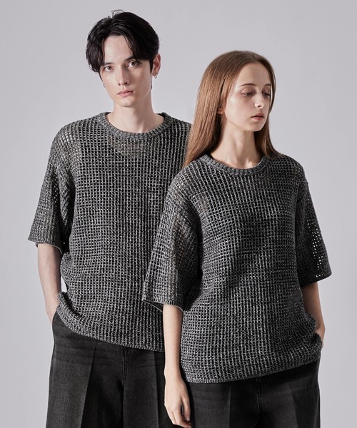 CLEL(クレイル)の「【CLEL】Watermark Knitting Short Sleeve Melange Mesh Knit/透かし編み 半袖メランジメッシュニット(Tシャツ/カットソー・メンズ・ブラック/ネイビー系/グレー系・L/M/S/XS)」の19枚目の写真