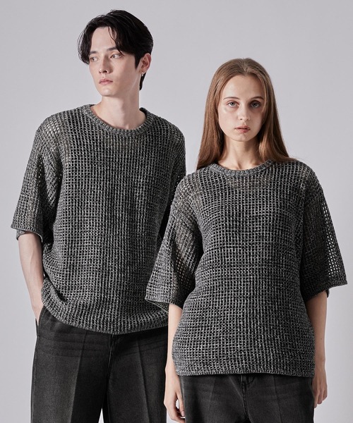 CLEL(クレイル)の「【CLEL】Watermark Knitting Short Sleeve Melange Mesh Knit/透かし編み 半袖メランジメッシュニット(Tシャツ/カットソー・メンズ・ブラック/ネイビー系/グレー系・L/M/S/XS)」の20枚目の写真