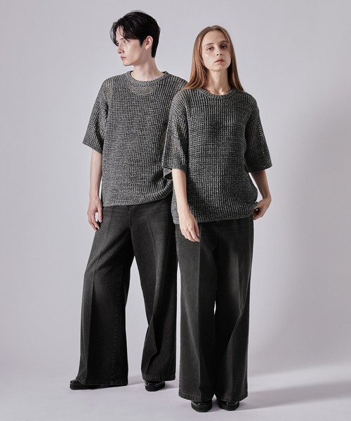 CLEL(クレイル)の「【CLEL】Watermark Knitting Short Sleeve Melange Mesh Knit/透かし編み 半袖メランジメッシュニット(Tシャツ/カットソー・メンズ・ブラック/ネイビー系/グレー系・L/M/S/XS)」の21枚目の写真