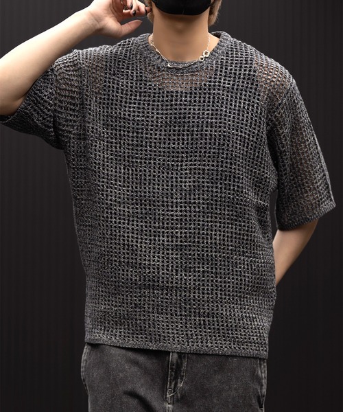 CLEL(クレイル)の「【CLEL】Watermark Knitting Short Sleeve Melange Mesh Knit/透かし編み 半袖メランジメッシュニット(Tシャツ/カットソー・メンズ・ブラック/ネイビー系/グレー系・L/M/S/XS)」の12枚目の写真