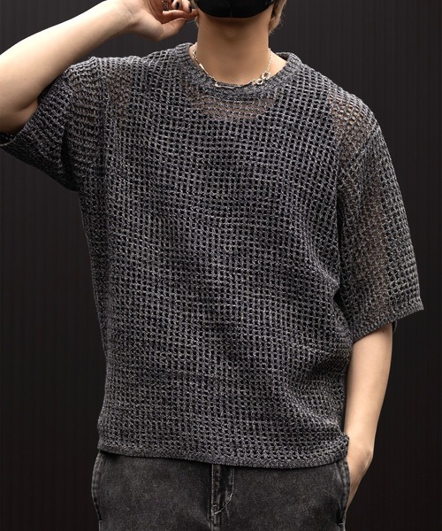 CLEL(クレイル)の「【CLEL】Watermark Knitting Short Sleeve Melange Mesh Knit/透かし編み 半袖メランジメッシュニット(Tシャツ/カットソー・メンズ・ブラック/ネイビー系/グレー系・L/M/S/XS)」の13枚目の写真