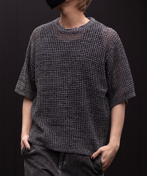 CLEL(クレイル)の「【CLEL】Watermark Knitting Short Sleeve Melange Mesh Knit/透かし編み 半袖メランジメッシュニット(Tシャツ/カットソー・メンズ・ブラック/ネイビー系/グレー系・L/M/S/XS)」の14枚目の写真