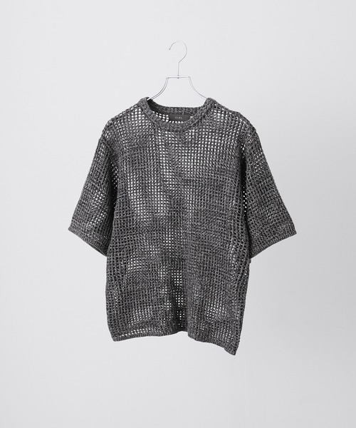 CLEL(クレイル)の「【CLEL】Watermark Knitting Short Sleeve Melange Mesh Knit/透かし編み 半袖メランジメッシュニット(Tシャツ/カットソー・メンズ・ブラック/ネイビー系/グレー系・L/M/S/XS)」の4枚目の写真