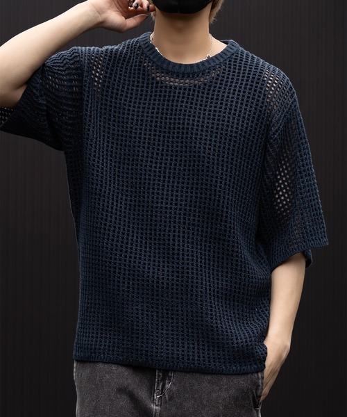 ●MASSNOUN● CHECKERBOARD MESHED KNIT HALF SHIRTS (2色) Amazon.co.jp: スパイダーニット y2k グランジ メッシュニット