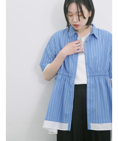 Samansa Mos2 blue(サマンサモスモスブルー)の「ストライプウエストシャーリングブラウス(シャツ/ブラウス・レディース・ブルー/キナリ/ピンク・F)」の21枚目の写真