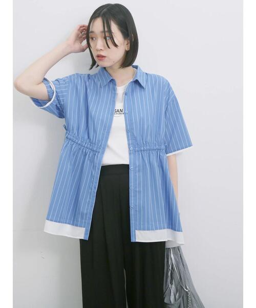 Samansa Mos2 blue(サマンサモスモスブルー)の「ストライプウエストシャーリングブラウス(シャツ/ブラウス・レディース・ブルー/キナリ/ピンク・F)」の22枚目の写真