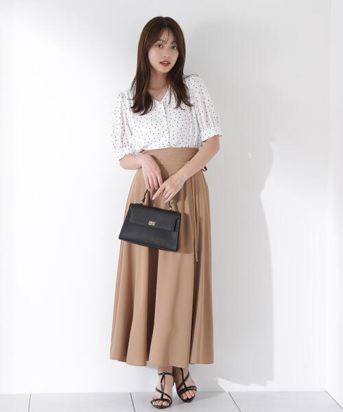 PROPORTION BODY DRESSING（プロポーションボディドレッシング）の「リボン付きロングフレアスカート / 1215220608（スカート・レディース・カーキ/ベージュ系その他/ホワイト系その他・SMALL/MEDIUM/P/S）」の3枚目の写真