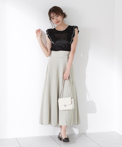 白　フレアスカート ウエストリボン付き リボン付きロングフレアスカート | PROPORTION BODY DRESSING