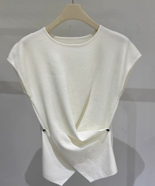 LOULOU select(ルルセレクト)の「ウエストドレープフレンチスリーブTee(Tシャツ/カットソー・レディース・ブラック/オフホワイト/ブラック系その他/ピンク/ホワイト系その他・M)」の3枚目の写真