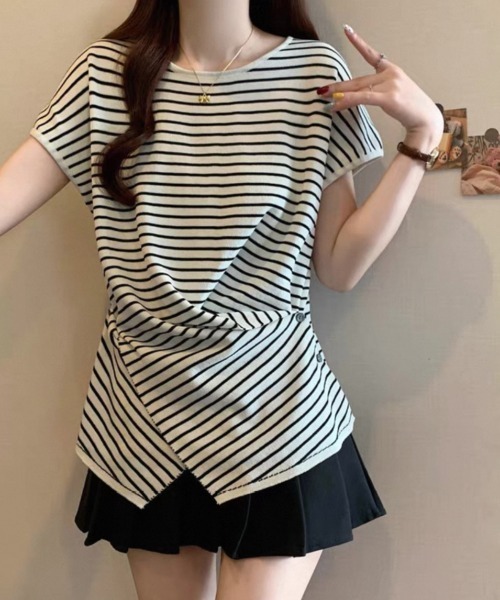 LOULOU select(ルルセレクト)の「ウエストドレープフレンチスリーブTee(Tシャツ/カットソー・レディース・ブラック/オフホワイト/ブラック系その他/ピンク/ホワイト系その他・M)」の15枚目の写真