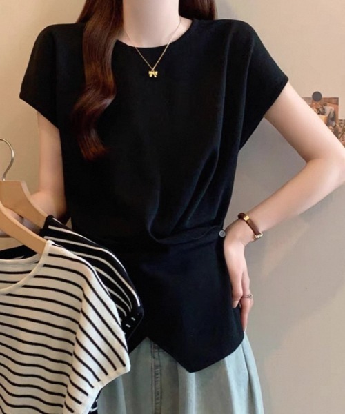 LOULOU select(ルルセレクト)の「ウエストドレープフレンチスリーブTee(Tシャツ/カットソー・レディース・ブラック/オフホワイト/ブラック系その他/ピンク/ホワイト系その他・M)」の11枚目の写真