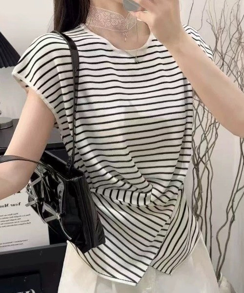 LOULOU select(ルルセレクト)の「ウエストドレープフレンチスリーブTee(Tシャツ/カットソー・レディース・ブラック/オフホワイト/ブラック系その他/ピンク/ホワイト系その他・M)」の16枚目の写真