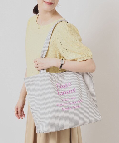 ITS'DEMO（イッツデモ）の「【A4対応】ロゴ刺繍ラージトート（トートバッグ・レディース・アイボリー/ブラック系2/グレー/ネイビー系1/グレー系1/ブラック・00）」の6枚目の写真