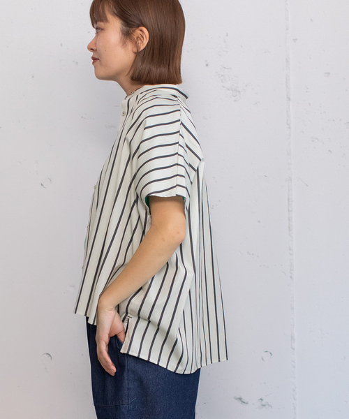 POU DOU DOU（プードゥドゥ）の「ストライプバンドカラーボックスシャツ（シャツ/ブラウス・レディース・ベージュ/ブルー/アイボリー・M）」の22枚目の写真