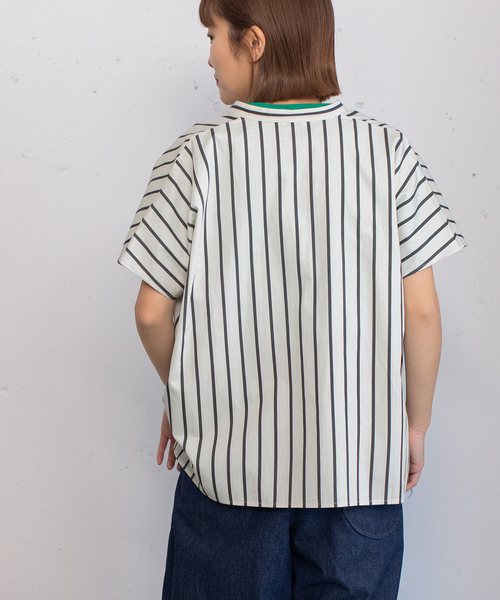 POU DOU DOU（プードゥドゥ）の「ストライプバンドカラーボックスシャツ（シャツ/ブラウス・レディース・ベージュ/ブルー/アイボリー・M）」の21枚目の写真