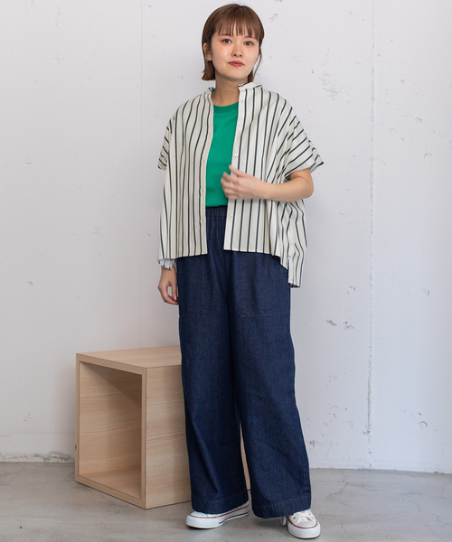 POU DOU DOU（プードゥドゥ）の「ストライプバンドカラーボックスシャツ（シャツ/ブラウス・レディース・ベージュ/ブルー/アイボリー・M）」の20枚目の写真