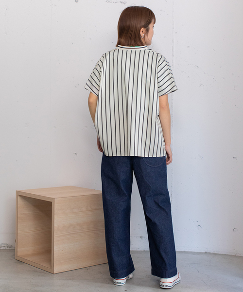 POU DOU DOU（プードゥドゥ）の「ストライプバンドカラーボックスシャツ（シャツ/ブラウス・レディース・ベージュ/ブルー/アイボリー・M）」の18枚目の写真