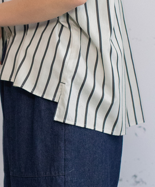 POU DOU DOU（プードゥドゥ）の「ストライプバンドカラーボックスシャツ（シャツ/ブラウス・レディース・ベージュ/ブルー/アイボリー・M）」の17枚目の写真