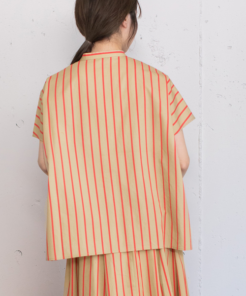 POU DOU DOU（プードゥドゥ）の「ストライプバンドカラーボックスシャツ（シャツ/ブラウス・レディース・ベージュ/ブルー/アイボリー・M）」の14枚目の写真